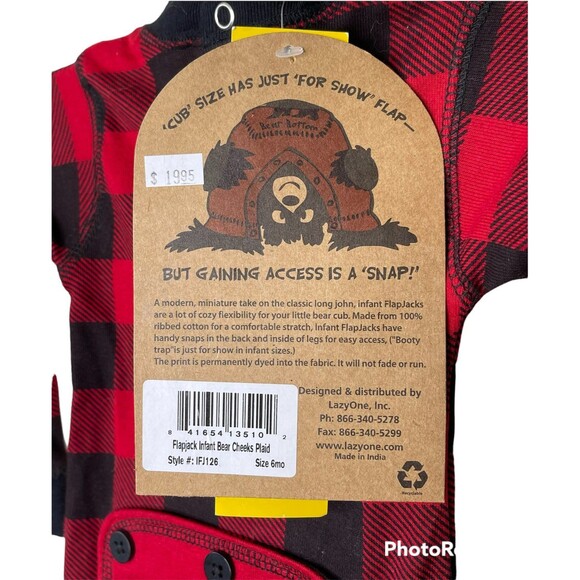 Lazy One Infant Flapjack Bear Cheeks 6mo NWT! - Picture 3 of 6